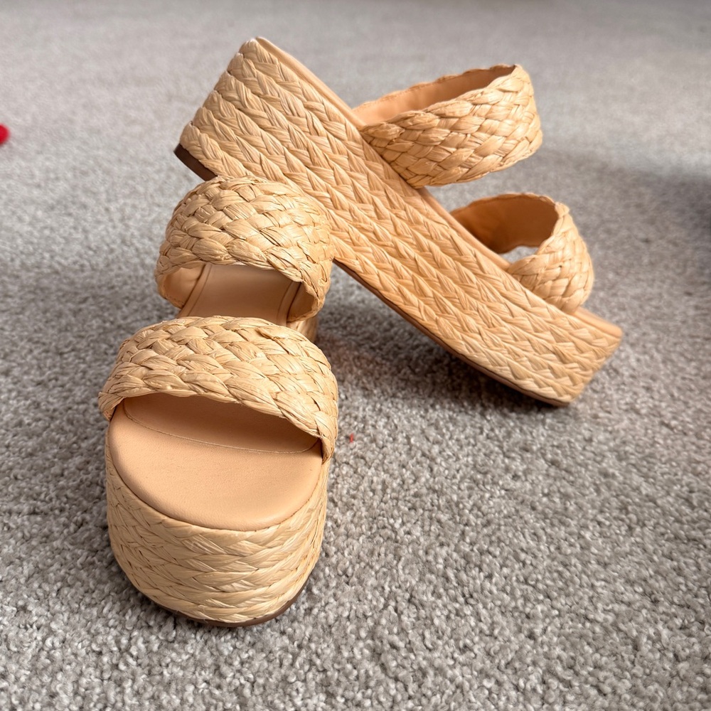 Women's Tan Woven Platform Sandals